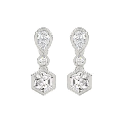 14K WHITE GOLD 1 1/2CT ROUND/PEAR/HEXAGON DIAMOND LADIES EARRINGS