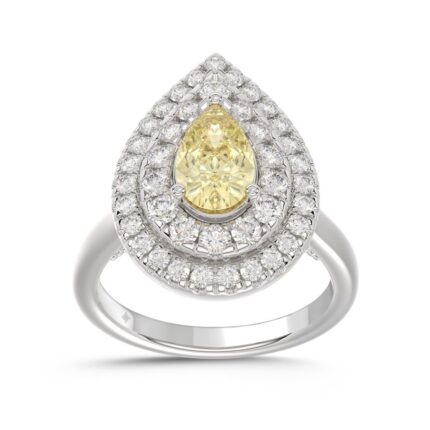14K WHITE GOLD 2 1/2CT ROUND/YELLOW PEAR DIAMOND LADIES RING