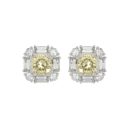 14K WHITE GOLD 1 1/3CT ROUND/YELLOW CUSHION DIAMOND LADIES EARRING
