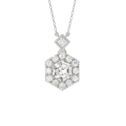 14K WHITE GOLD 1 1/2CT ROUND/HEXAGON DIAMOND LADIES PENDANT