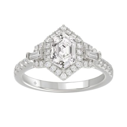 14K WHITE GOLD 1 1/2CT ROUND/BAGUETTE/HEXAGON DIAMOND LADIES RING