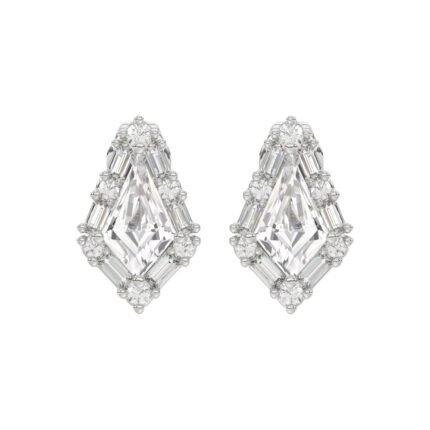 14K WHITE GOLD 1 1/4CT ROUND/BAGUETTE/KITE DIAMOND LADIES EARRINGS
