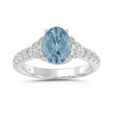14K WHITE GOLD 2 3/4CT ROUND/BLUE OVAL DIAMOND LADIES RING (CENTER STONE BLUE OVAL DIAMOND 2CT)