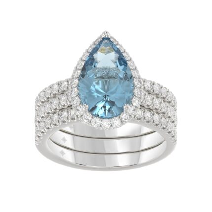 14K WHITE GOLD 4.00CT ROUND/PEAR DIAMOND LADIES BRIDAL SET (CENTER STONE BLUE PEAR DIAMOND 1.00CT)