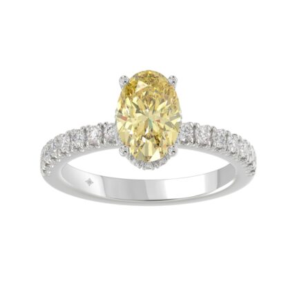 14K WHITE GOLD 2 1/2CT ROUND/OVAL DIAMOND LADIES RING (CENTER STONE YELLOW OVAL DIAMOND 2CT)