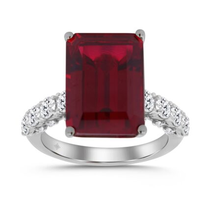 14K WHITE GOLD 1.00CT ROUND/RUBY EMERALD DIAMOND LADIES RING