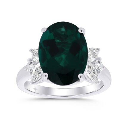14K WHITE GOLD 1.00CT ROUND/GREEN OVAL/MARQUISE DIAMOND LADIES RING