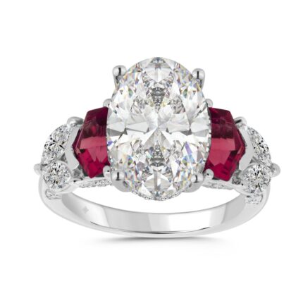 14K WHITE GOLD 3 3/4CT ROUND/OVAL/MARQUISE/RUBY CADILLAC DIAMOND LADIES RING (CENTER STONE OVAL DIAMOND 3CT)