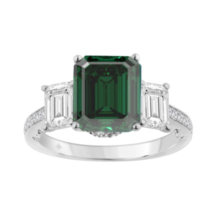 14K WHITE GOLD 6 1/3CT ROUND/GREEN EMERALD DIAMOND LADIES RING (CENTER STONE GREEN EMERALD DIAMOND 5CT)
