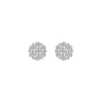 14K WHITE GOLD 1.00CT ROUND DIAMOND LADIES FLOWER EARRINGS