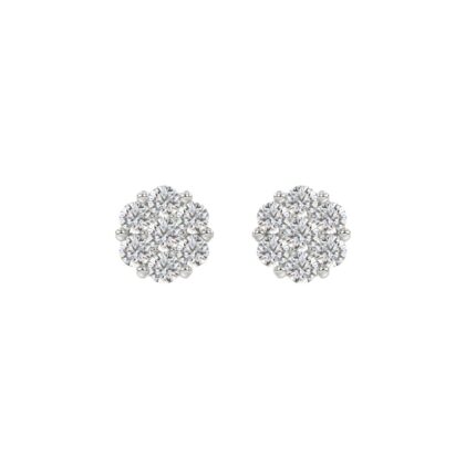 14K WHITE GOLD 1 1/2CT ROUND DIAMOND LADIES FLOWER EARRINGS