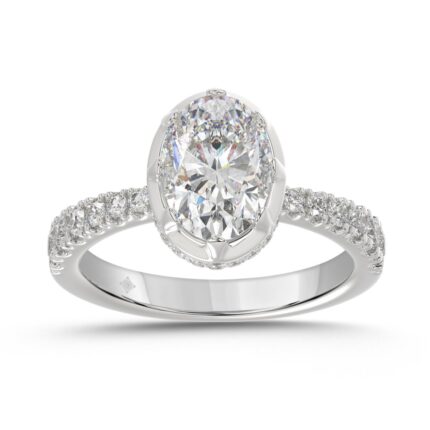 14K WHITE GOLD 2 1/2CT ROUND/OVAL DIAMOND LADIES RING (CENTER STONE OVAL DIAMOND 2CT)