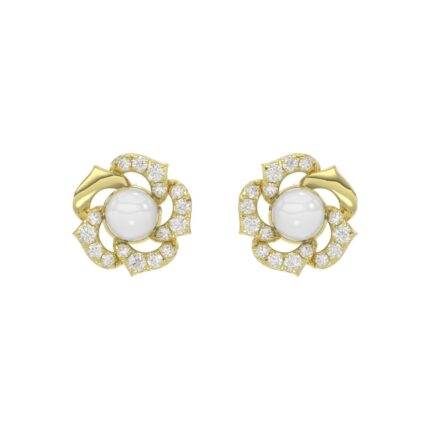14K YELLOW GOLD 1/4CT ROUND/PEARL DIAMOND LADIES EARRINGS