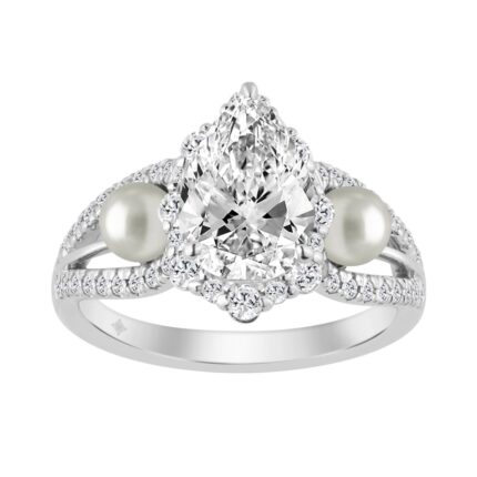 14K WHITE GOLD 2.00CT ROUND/PEAR/PEARL DIAMOND LADIES RING