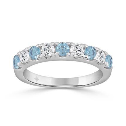 14K White Gold 1.00 CT Round Blue & White Diamond Alternating Band Ring