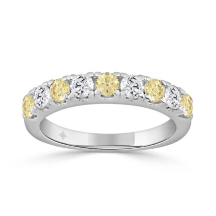 14K White Gold 1.00 CT Round Yellow & White Diamond Alternating Band Ring