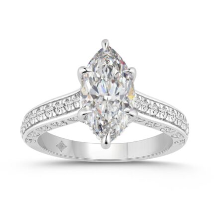 14K WHITE GOLD 2 1/2CT ROUND/MARQUISE DIAMOND LADIES RING (CENTER STONE MARQUISE DIAMOND 2CT)