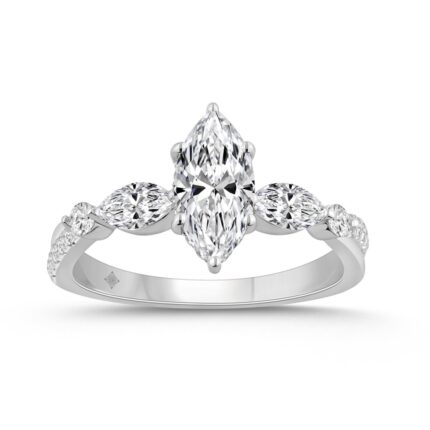14K WHITE GOLD 1 1/2CT ROUND/MARQUISE DIAMOND LADIES RING (CENTER STONE MARQUISE DIAMOND 1CT)