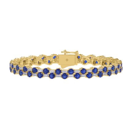14K YELLOW GOLD 8.00CT BAGUETTE/ROUND DIAMOND LADIES BRACELET (BLUE SAPPHIRE ROUND DIAMOND 6 5/8CT)