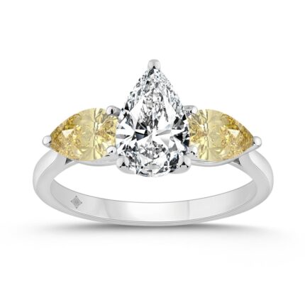 14K WHITE GOLD 2 1/4CT YELLOW PEAR DIAMOND LADIES RING (CENTER STONE PEAR DIAMOND 1 1/5CT)