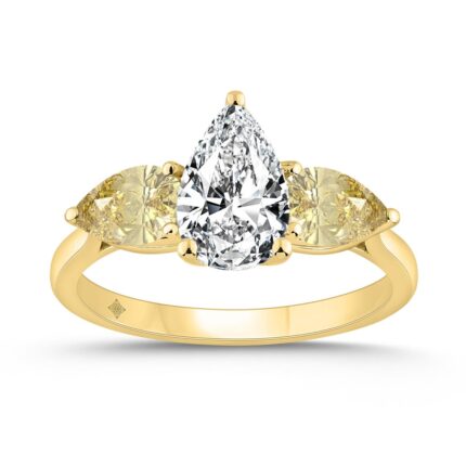 14K YELLOW GOLD 2 1/4CT YELLOW PEAR DIAMOND LADIES RING (CENTER STONE PEAR DIAMOND 1 1/5CT)