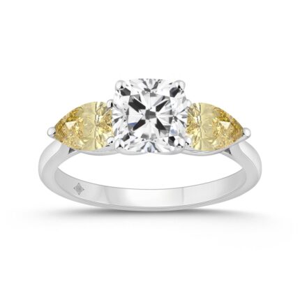 14K WHITE GOLD 2 5/8CT CUSHION/YELLOW PEAR DIAMOND LADIES RING (CENTER STONE CUSHION DIAMOND 1 1/2CT)