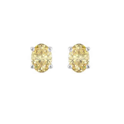14K WHITE GOLD 1.00CT YELLOW OVAL DIAMOND LADIES EARRINGS