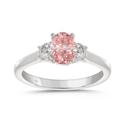 14K WHITE GOLD 1 1/3CT PINK OVAL/ROUND DIAMOND LADIES RING (CENTER STONE PINK OVAL DIAMOND 1CT)