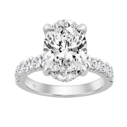 14K WHITE GOLD 6.00CT ROUND/OVAL DIAMOND LADIES RING (CENTER STONE OVAL DIAMOND 5CT)