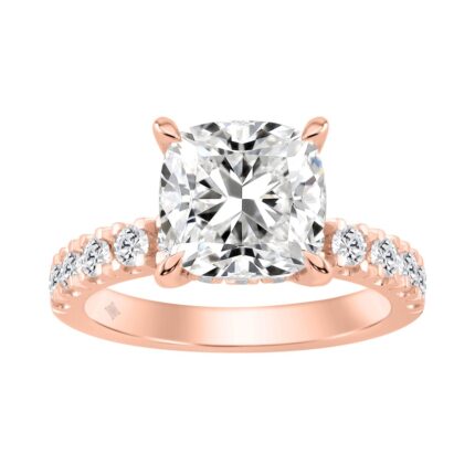 14K ROSE GOLD 4 3/4CT ROUND/CUSHION DIAMOND LADIES RING (CENTER STONE CUSHION DIAMOND 4CT)