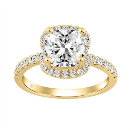 14K YELLOW GOLD 4 1/2CT ROUND/CUSHION DIAMOND LADIES RING (CENTER STONE CUSHION DIAMOND 4CT)