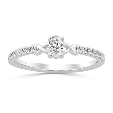 14K WHITE GOLD 3/8CT ROUND/OVAL DIAMOND LADIES RING (CENTER STONE OVAL DIAMOND 1/4CT)