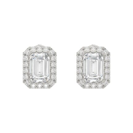 14K WHITE GOLD 2 1/3CT ROUND/EMERALD DIAMOND LADIES EARRINGS (CENTER STONE EMERALD DIAMOND 1CT)