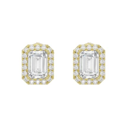 14K YELLOW GOLD 2 1/3CT ROUND/EMERALD DIAMOND LADIES EARRINGS (CENTER STONE EMERALD DIAMOND 1CT)