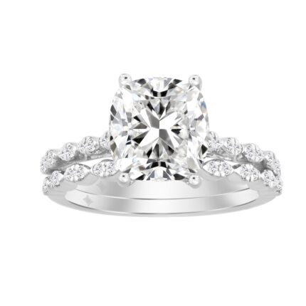 14K WHITE GOLD 3 1/3CT ROUND/CUSHION DIAMOND LADIES BRIDAL SET (CENTER STONE CUSHION DIAMOND 3.00CT)