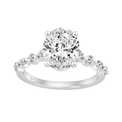 14K White Gold Oval Diamond Fancy Engagement Ring for Ladies 2 1/2CT with Marquise & Round Diamond 2.00CT Oval Center stone (Color F-G -Clarity VS1/VS