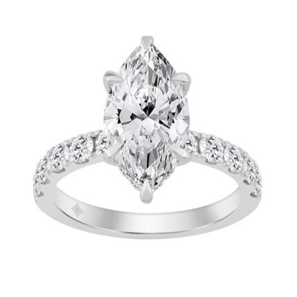 14K WHITE GOLD 4.00CT MARQUISE/ROUND DIAMOND LADIES RING (CENTER STONE MARQUISE DIAMOND 3.00CT)