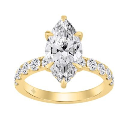 14K YELLOW GOLD 4.00CT MARQUISE/ROUND DIAMOND LADIES RING (CENTER STONE MARQUISE DIAMOND 3.00CT)