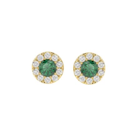 14K YELLOW GOLD 1/2CT ROUND/ROUND GREEN EMERALD DIAMOND LADIES EARRING