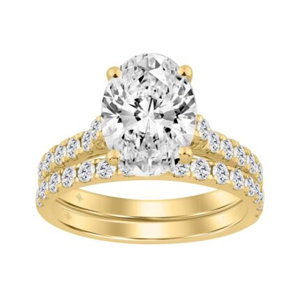 14K YELLOW GOLD 3.00CT ROUND/OVAL DIAMOND LADIES BRIDAL SET (CENTER STONE OVAL DIAMOND 2CT )