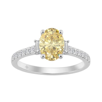 14K WHITE GOLD 1 1/2CT ROUND/OVAL/BAGUETTE DIAMOND LADIES RING (CENTER STONE YELLOW OVAL 1 1/4CT)