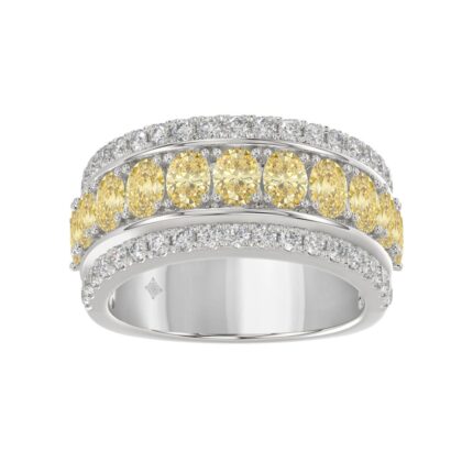 14K WHITE GOLD 2 1/4CT ROUND/OVAL DIAMOND LADIES BAND (CENTER STONE YELLOW OVAL DIAMOND 1 5/8CT)