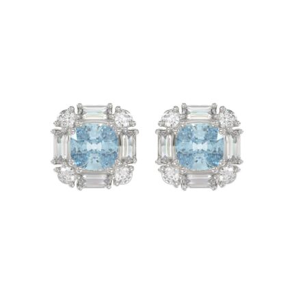 14K WHITE GOLD 1 1/3CT ROUND/BLUE CUSHION DIAMOND LADIES EARRING