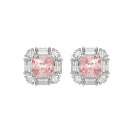 14K WHITE GOLD 1 1/3CT ROUND/PINK CUSHION DIAMOND LADIES EARRING