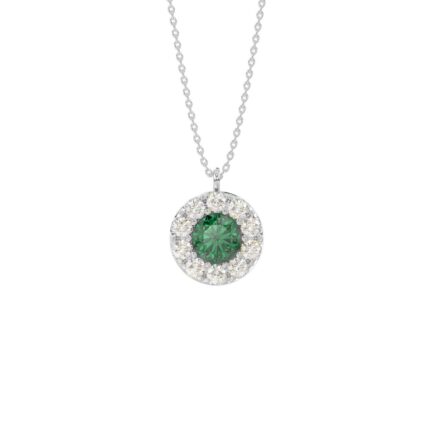14K WHITE GOLD 1.00CT ROUND/GREEN EMERALD ROUND DIAMOND LADIES PENDANT