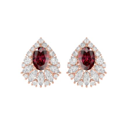 14K ROSE GOLD 4 3/4CT ROUND/MARQUISE/RUBY OVAL DIAMOND LADIES EARRING (RUBY OVAL DIAMOND 2 3/4CT)