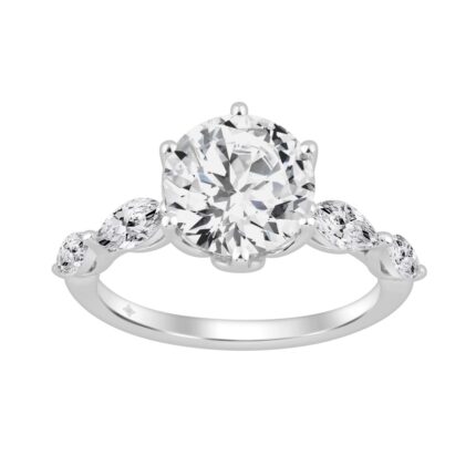 Luxury 14K White Gold  Bridal Ring for Ladies 3 3/4CT Round & Marquise Cut Diamonds 3.00CT Round Center stone (Color F-G -Clarity VS1/VS2)