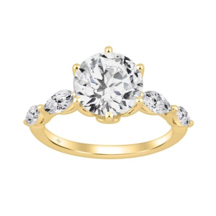 Luxury 14K Yellow Gold  Bridal Ring for Ladies 3 3/4CT Round & Marquise Cut Diamonds 3.00CT Round Center stone (Color F-G -Clarity VS1/VS2)