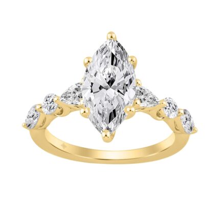 14K Yellow Gold  Bridal Fashion Ring for Ladies 4CT Round & Marquise& Pear Cut Diamonds 3.00CT Marquise Center stone (Color F-G -Clarity VS1/VS2)