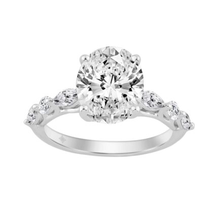 Elegant 14K White Gold  Bridal Fancy Ring for Ladies 3 3/4CT Round & Marquise& Oval Cut Diamonds 3.00CT Center stone (Color F-G -Clarity VS1/V